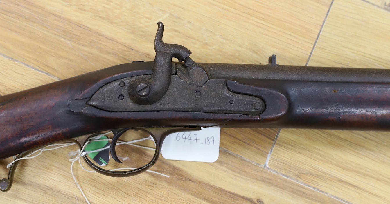 A 19th century percussion musket, worn makers name to plate